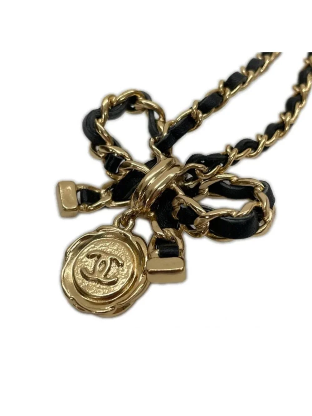 Chanel Leather Ribbon Necklace Metiers D'art Black